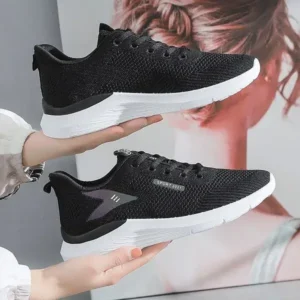 Simkimtim Women Fashion Flyknit Mesh Lace-Up Sneakers