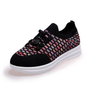 Simkimtim Women Fashion Low-Top Lace-Up Platform Color-Block Fly-Knit Sneakers