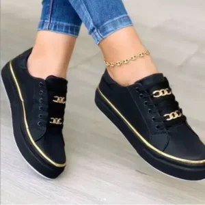 Simkimtim Women Thick Bottom Chain Casual Round Toe Fashion Pu Sneakers