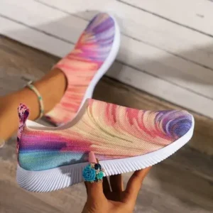 Simkimtim Women Fashion Round Multicolor Gradient Rainbow Mesh Sneakers